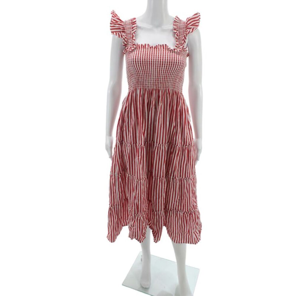 Hill House Women Sundress Red Cotton Square Neck Sleeveless Long Size XS